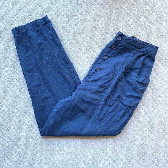 Joie Gia 100% Linen Button Fly High Waist Pants Blue Quartz Women’s 8 Lagenlook - Picture 8 of 13